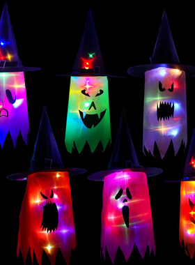 Halloween colorful lighting props wizard hat ghost pendant