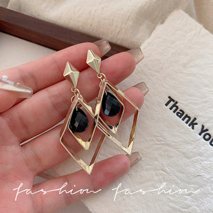 S925 Silver Needle fashion black diamond earrings female耳钉