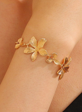 妙雅欧美拼接镀金花朵手链手链