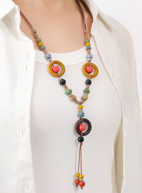 锁骨链波西米亚复古陶瓷编项链