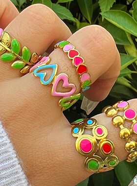 不掉色18K镀金感简约戒指女