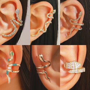 Diamond-encrusted snake ear clip simple fashion earrings