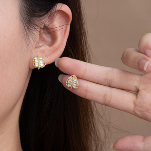 Silver Needle Fashion Diamond Leaf Earrings for Women 耳饰女