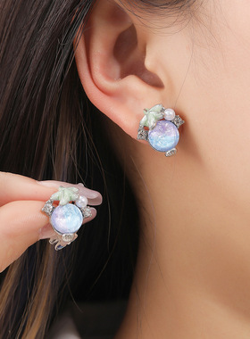 New silver needle vacation style cute seashell star earrings