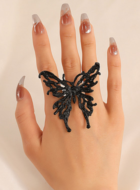 欧美立体液态合金大蝴蝶戒指女