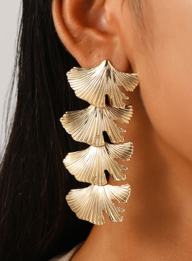 Alloy exaggerated ginkgo leaf leaf sun flower earring girl