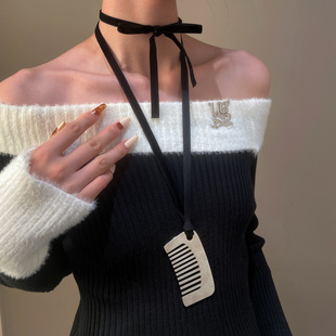 Silver comb necklace vintage pendant women's sweater chain
