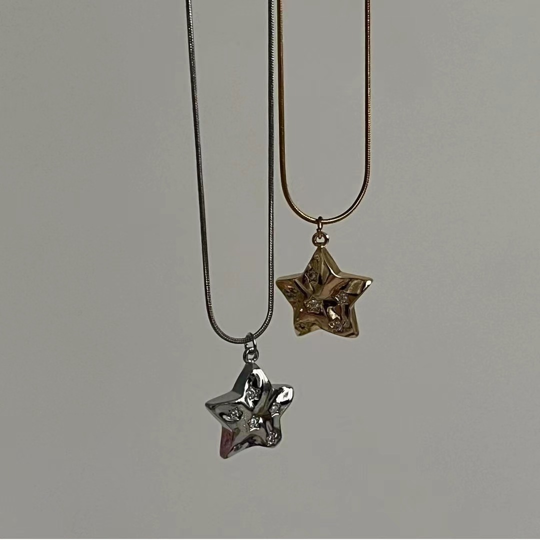 ins风可爱点钻星星蛇链吊坠项链