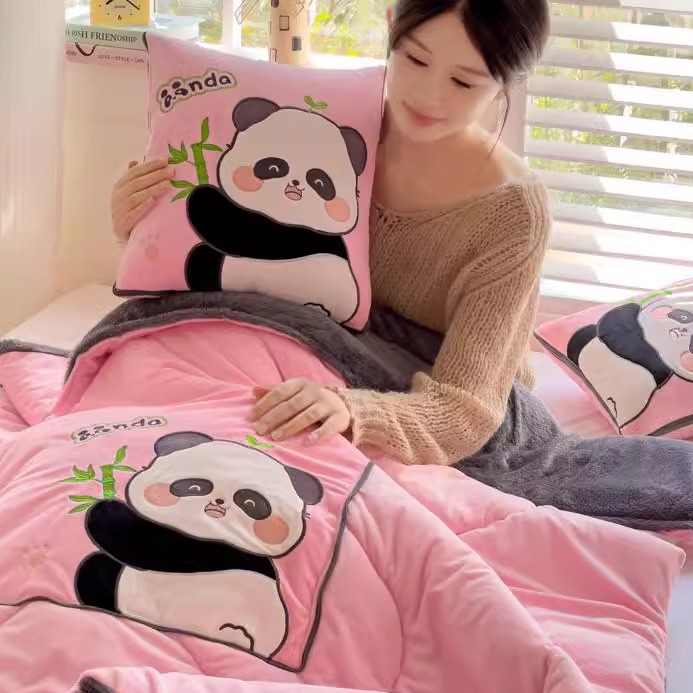 A类婴儿绒加厚抱枕被子两用