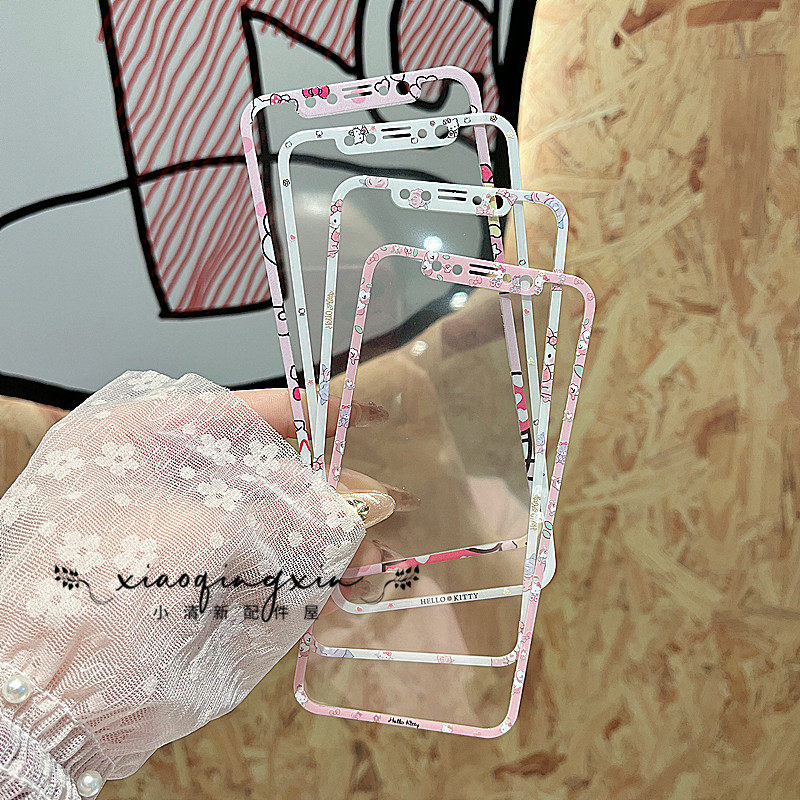 卡通hello kitty适用苹果XR/XSmax可爱钢化玻璃膜iPhone11/12/13/14/15/16/17pr