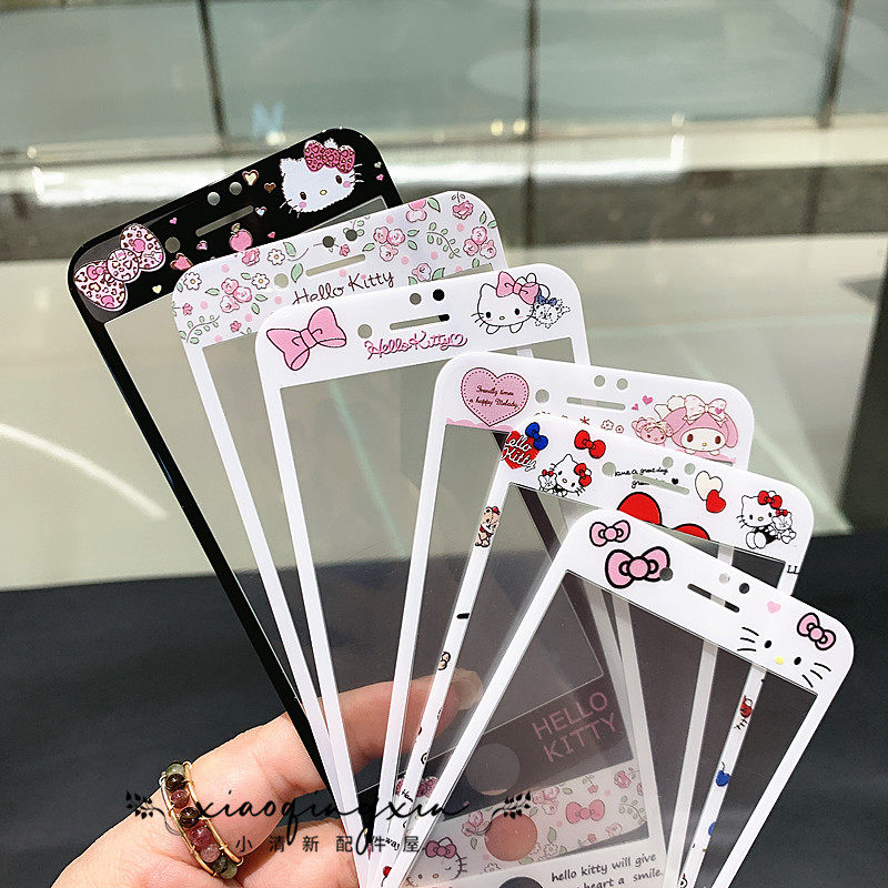 卡通碎花kitty适用苹果6s/7/8可爱美乐蒂高清钢化玻璃贴膜新款iPhone6/7/8plus全屏手机黑白彩膜女款SE2/3,3C数码配件,手机贴膜,淘宝优惠券,粉丝福利购,淘宝优惠卷