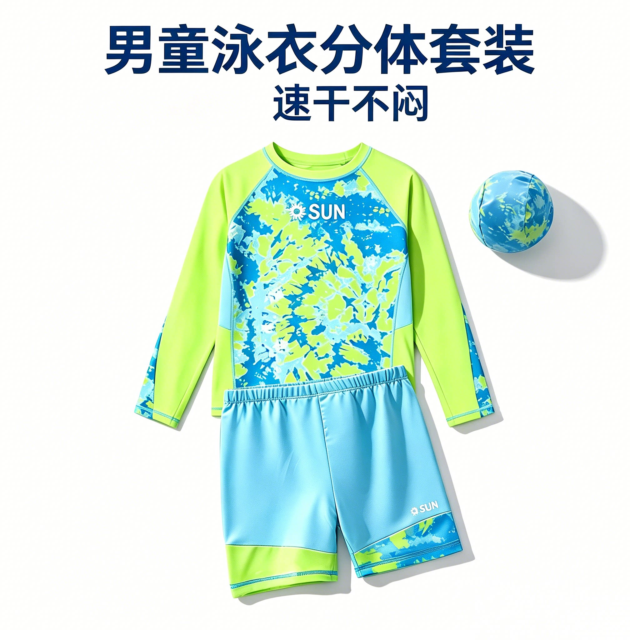 男童分体泳衣防晒长袖短裤男孩学生游泳课泳装中小童温泉游泳套装