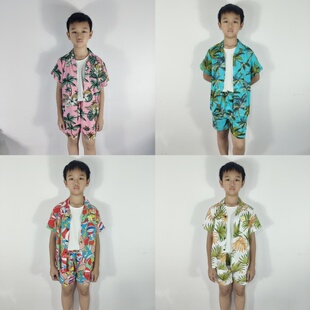 儿童沙滩海南岛服三亚夏威夷旅游中大男女童六一节目表演绵绸套装