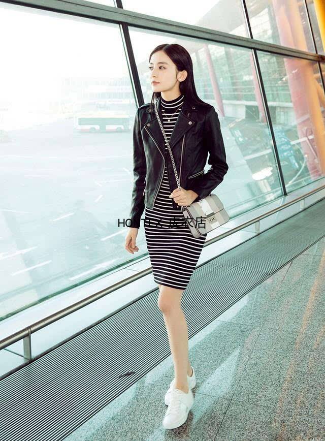 mk皮衣女短新款绵羊真羊皮机车秋冬季明星同款修身显瘦女外套夹克