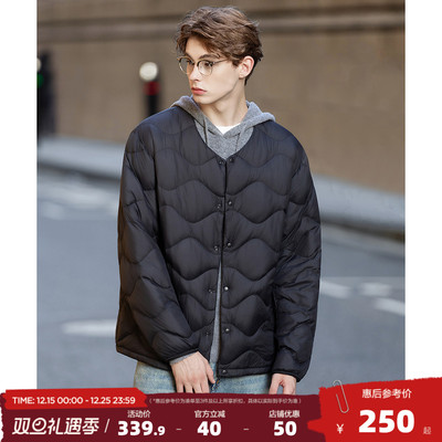 唐狮2025冬季短款轻薄羽绒服男小v领黑色设计感商务简约气质高级