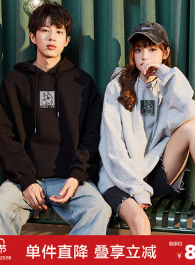 唐狮春秋季新款情侣卫衣男士黑色长袖休闲连帽衫女情侣装潮DF