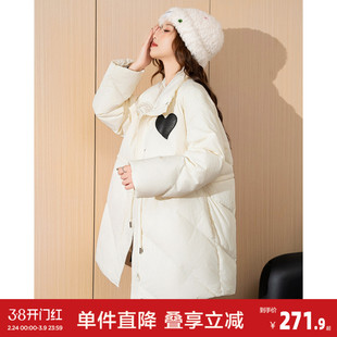 唐狮韩系外套冬装白色中长款羽绒服女士收腰防水超好看面包服