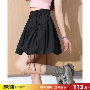 蝴蝶结可爱系带黑色花苞裙jcc 女半身裙A字薄款 唐狮夏季 新款