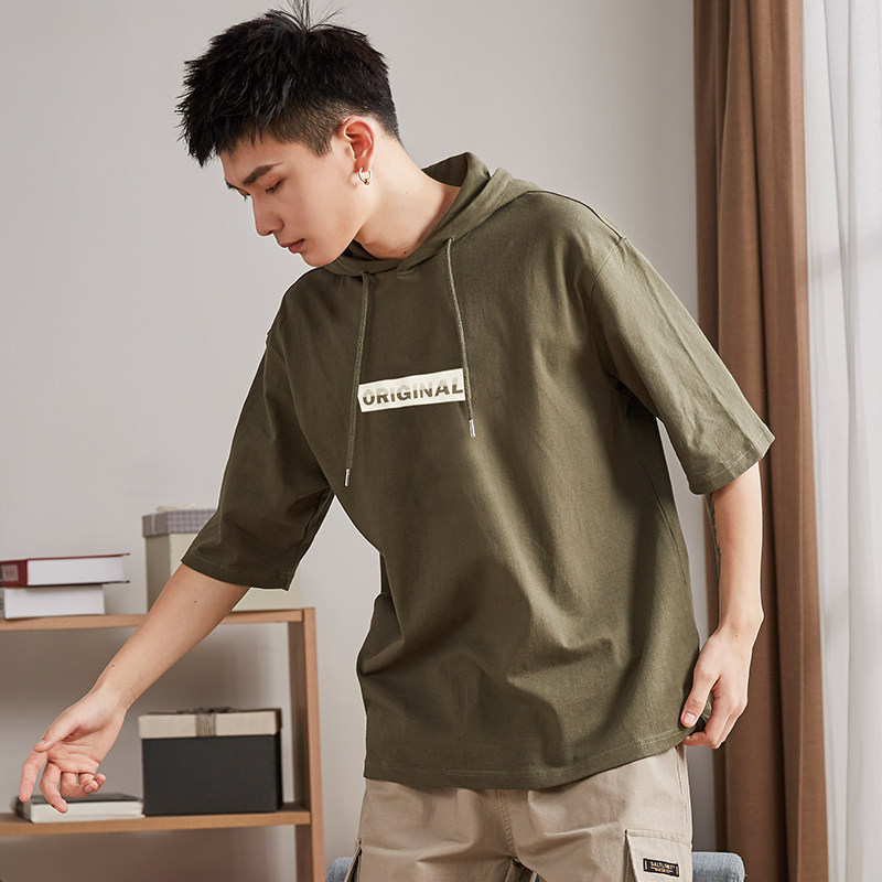 Tonlion 2019 summer new pattern Short sleeved Sweater half sleeve Elbow sleeve Hooded T-shirt Easy student Thin section Chaopaiin the Men's clothing, Sweater  category - from Buy2taobao.com to provide professional Taobao agent buy service