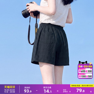 唐狮2026夏季新款女休闲短裤格纹宽松简约女裤夏日薄款设计感高级