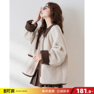 唐狮春秋外套女仿羊羔绒短款 上衣灯芯绒小众设计感上衣冬季