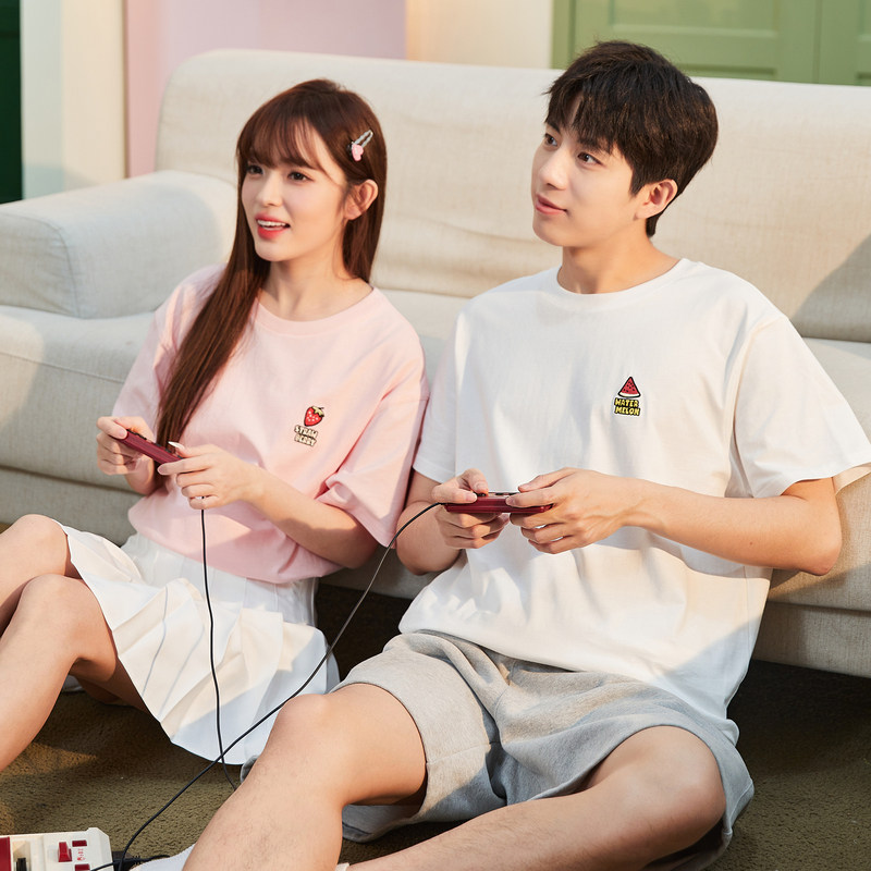 唐狮2024夏季新款情侣短袖T恤男生水果绣花小细节女打底上衣宽松