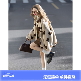 唐狮秋冬短款外套女立领仿羊羔绒毛茸茸加厚保暖外套宽松休闲好看