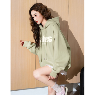休闲百搭小个子 卫衣女针织文字印花连帽衫 唐狮春季 新款