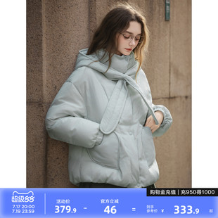 唐狮2026冬季短款羽绒服女连帽紫色小个子穿搭宽松休闲风爱心少女