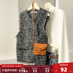 唐狮2025秋冬毛线衫 女春秋外穿高级感上衣 马甲小香风毛边设计开衫