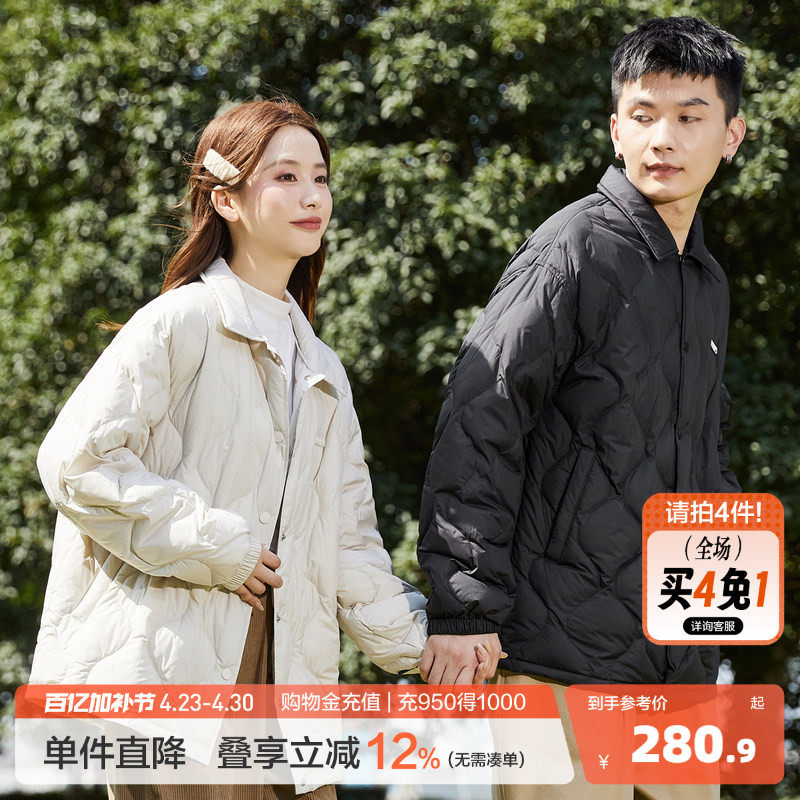 唐狮冬季新款情侣装羽绒服男女翻领轻薄时尚衬衫薄款宽松外套潮流