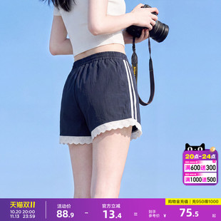 唐狮慵懒松弛运动风直筒中短裤女蕾丝拼接设计感法式温柔高级感