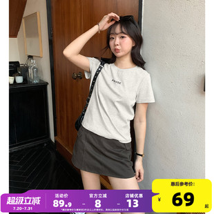 新款 小個子正肩修身 t恤女上衣米杏色短款 簡約純色女裝 夏季 yoe短袖