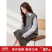 马甲毛衣裙无袖 唐狮冬季 打底针织背心裙秋冬宽松学生长款 连衣裙u3