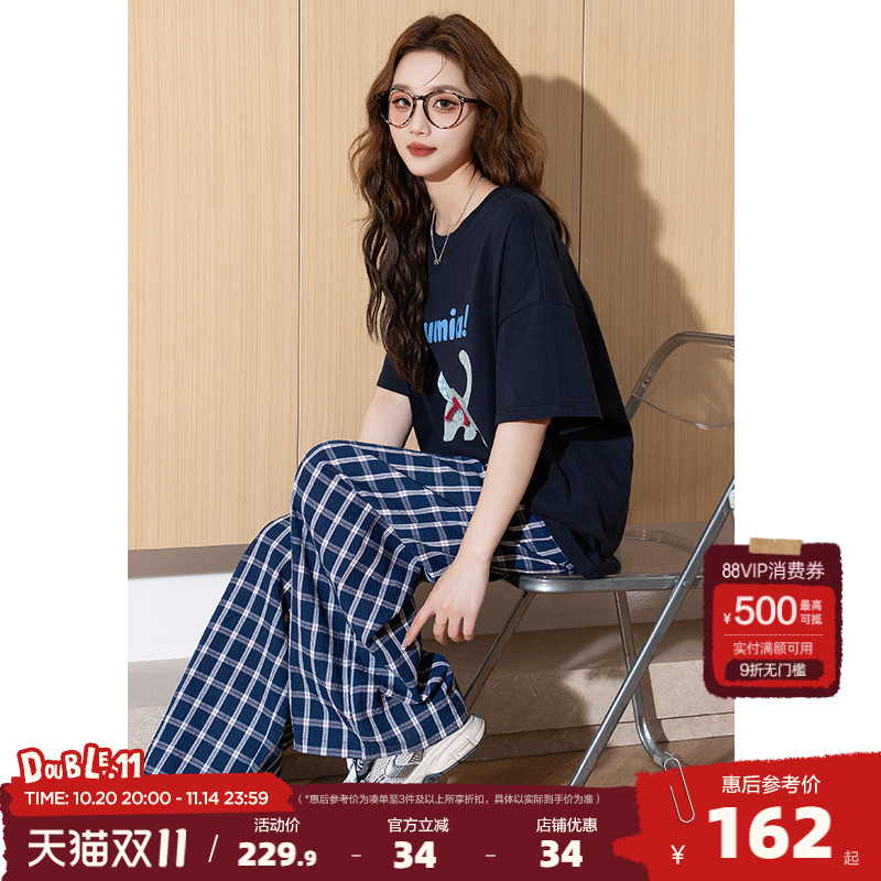 唐狮夏季短袖T恤女黑色2025新款长裤套装休闲运动风穿搭一整套g5