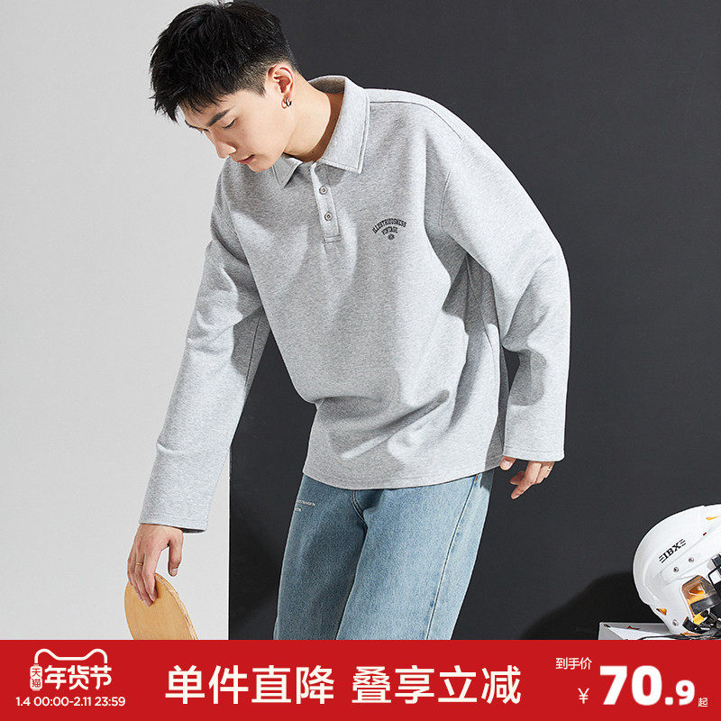 唐狮春秋季新款长袖polo衫男潮流带领美式休闲宽松年轻黑色上衣潮,男装,Polo衫,淘宝优惠券,粉丝福利购,淘宝优惠卷