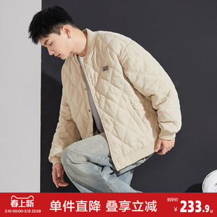 唐狮冬季新款棉衣男棒球领菱形格运动棉服夹棉外套加厚防寒服外套