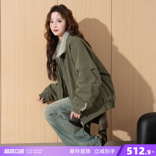 唐狮2026秋冬女立领短款双面穿毛绒外套高级感小个子棉服女百搭