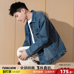 唐狮春新款 牛仔外套男生复古水洗做旧夹克青少年潮流休闲装