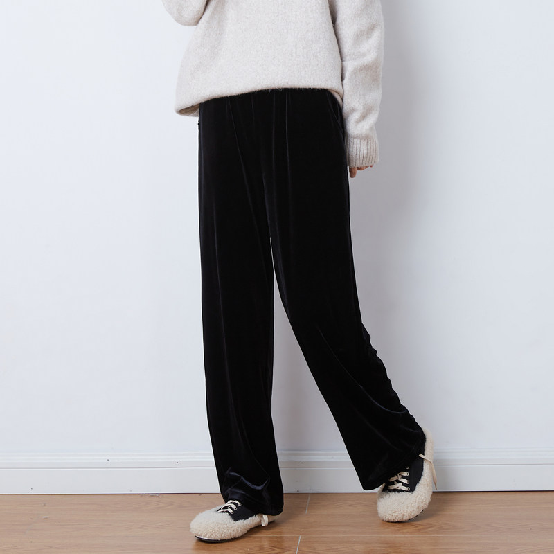 唐狮2021秋冬新款女黑色丝绒拖地裤宽松韩版学生外穿潮流休闲裤