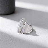 唐狮2026轻奢几何方形锆石戒指女士高级感银色开口戒时尚 个性 指环