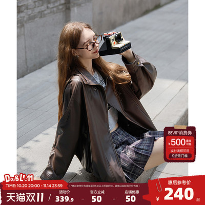 唐狮2025年秋季新款外套女重工复古中性机车皮衣外套PU夹克上衣