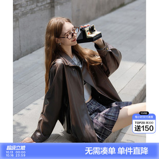 唐狮春秋季新款外套女重工复古中性机车皮衣外套女士夹克上衣流行