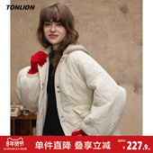 棉衣简约风连帽针织拼接菱格设计时尚 唐狮2026秋冬季 女短款 百搭潮