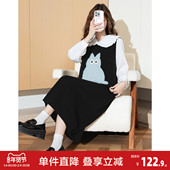 针织毛衣裙背心裙中长款 唐狮黑色背心连衣裙女秋装 2026新款 裙子X2