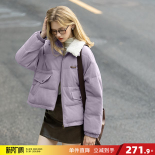 唐狮2026冬季女翻领仿羊羔毛短款棉衣女冬季棉服高级感时尚外套