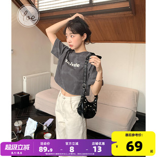圆领休闲短款 yoe短袖 新款 t恤女上衣美式 辣妹打底 复古2025年夏季