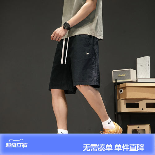 唐狮夏季新款休闲短裤男百搭工装裤宽松显瘦抽绳松紧腰裤子男