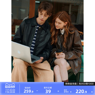 唐狮2026春季情侣仿皮衣外套男女夹克翻领皮衣酷潮情侣外套上衣