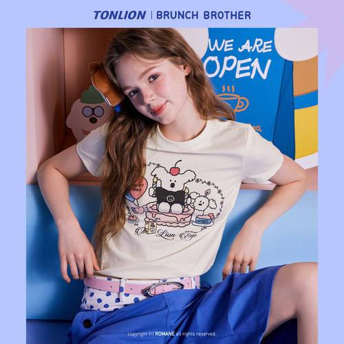 【Brunch Brother联名】唐狮2026夏季女短袖T恤减龄正肩小上衣